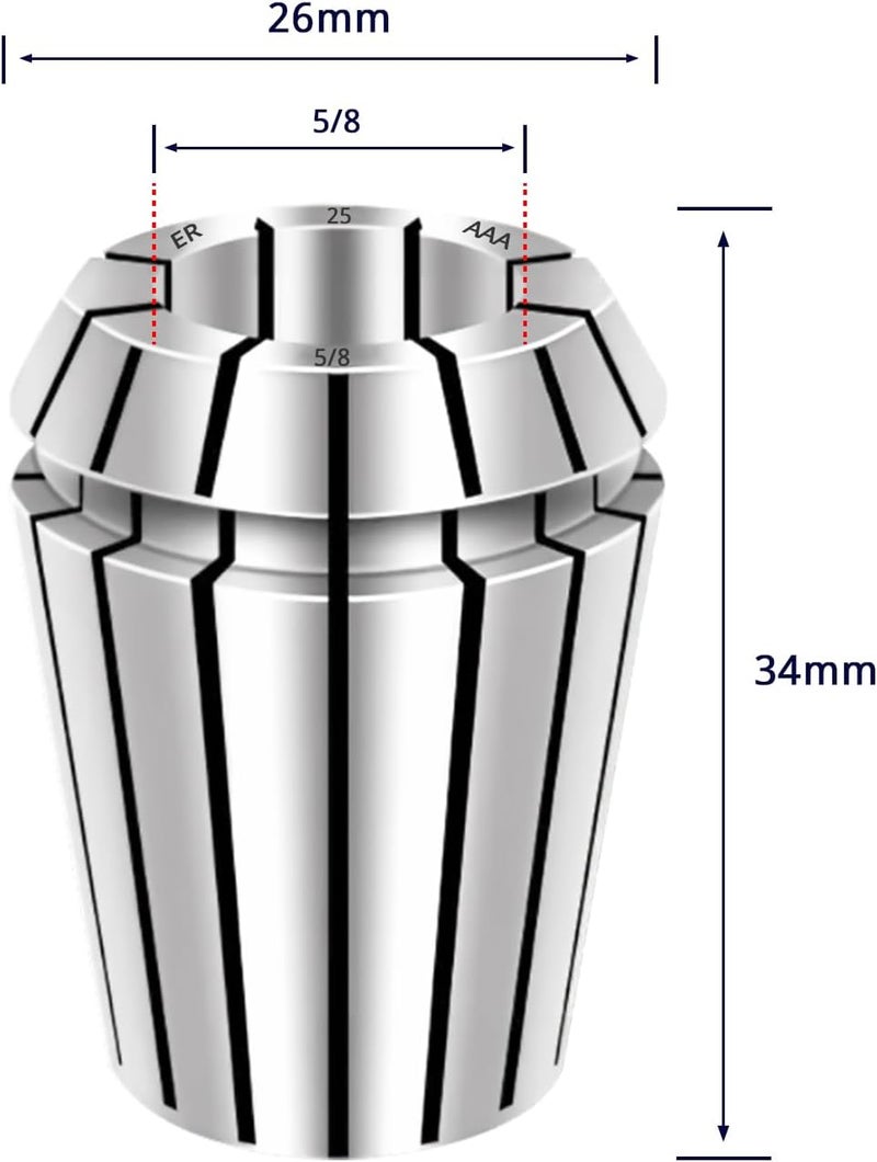WEXWE Tools ER25 5/8 Inch Size High Precision Spring Collets Set, Accuracy Within 0.008 mm,Within 5000RMP router collets For CNC Milling Engraving Chuck Lathe Tool Holder Workholding Engraving,1pcs - Image 3